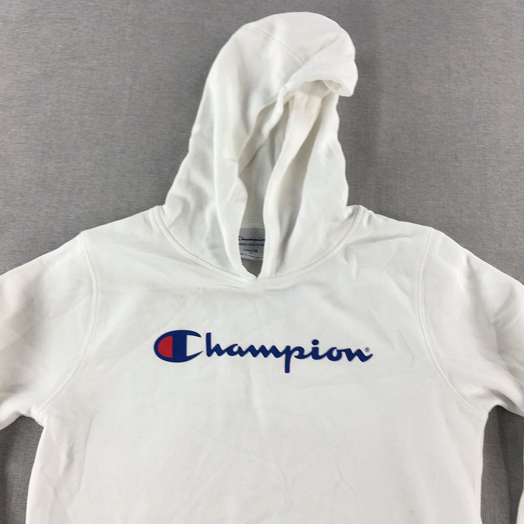 Champion Kids Boys Hoodie Sweater Size 12 White Logo Pullover Jumper Pockets