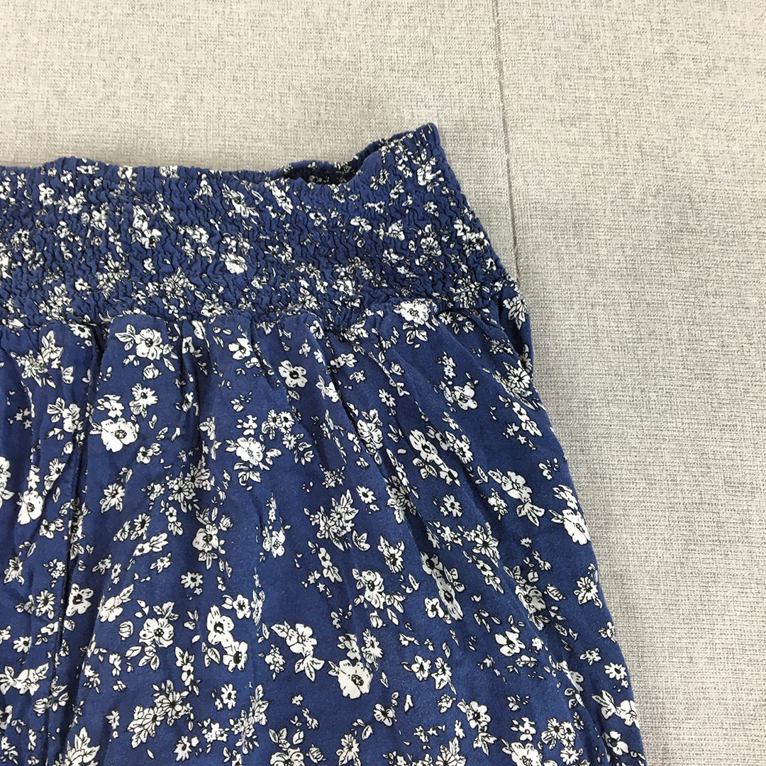 Valleygirl Womens A-Line Skirt Size S Blue Floral Elastic Waist Midi