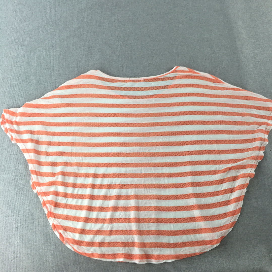 Paper Scissors Womens Top Size M Coral Pink & White Striped Short Sleeve Shirt