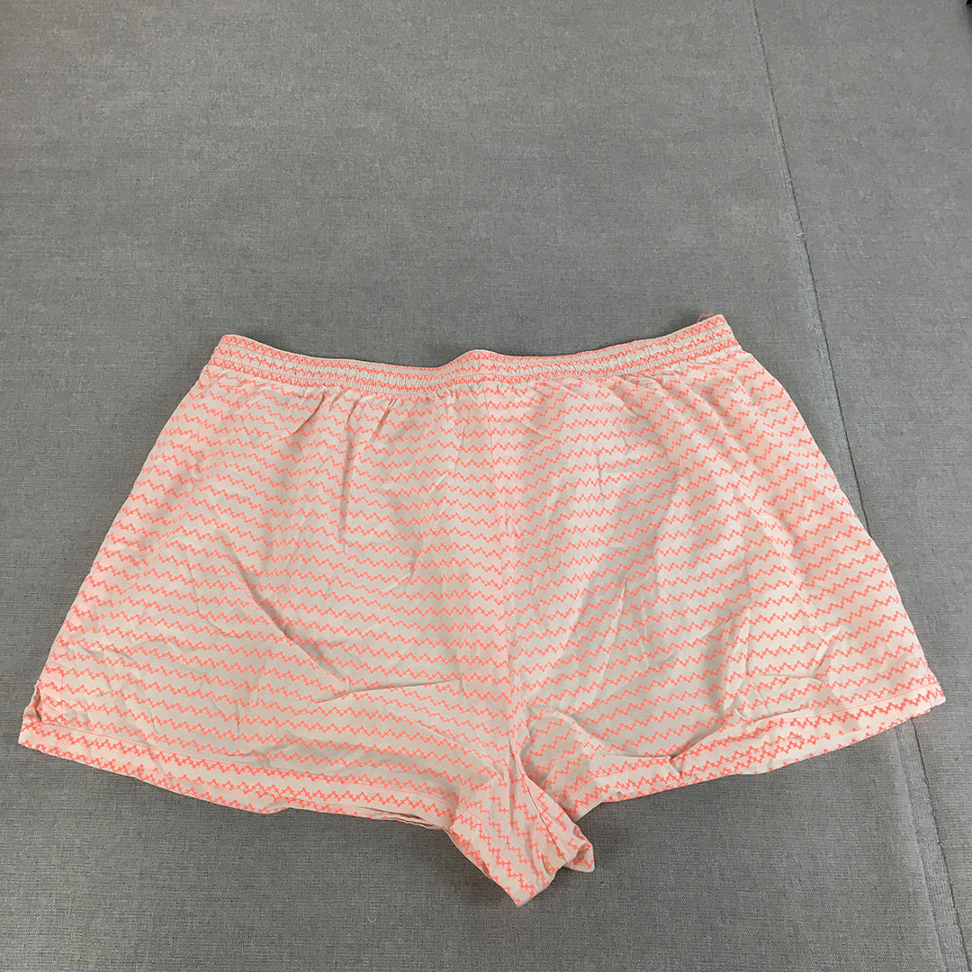 Country Road Womens Shorts Size L White Pink Striped Elastic Waist