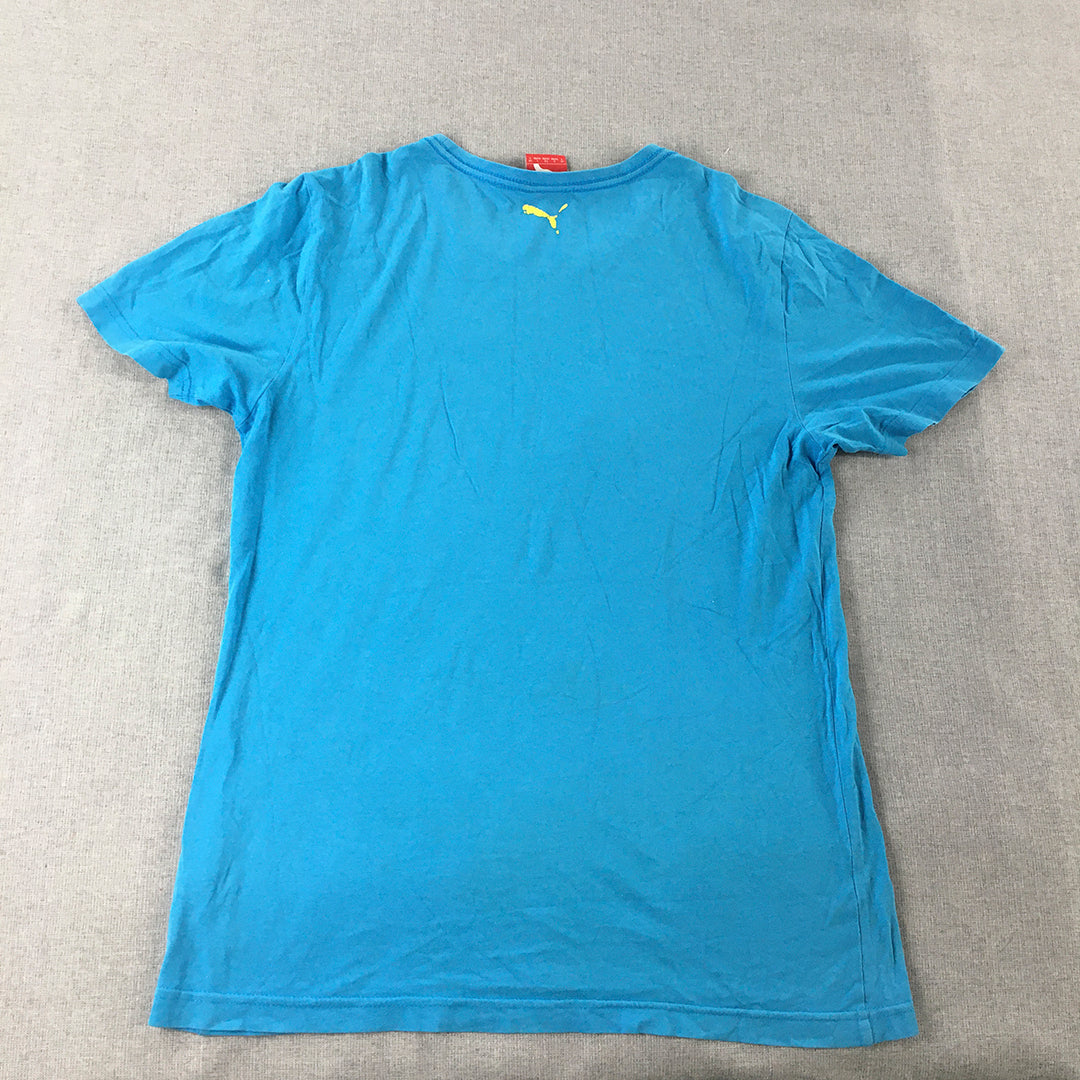 Puma Mens T-Shirt Size S Blue Big Logo Short Sleeve Crew Neck Tee