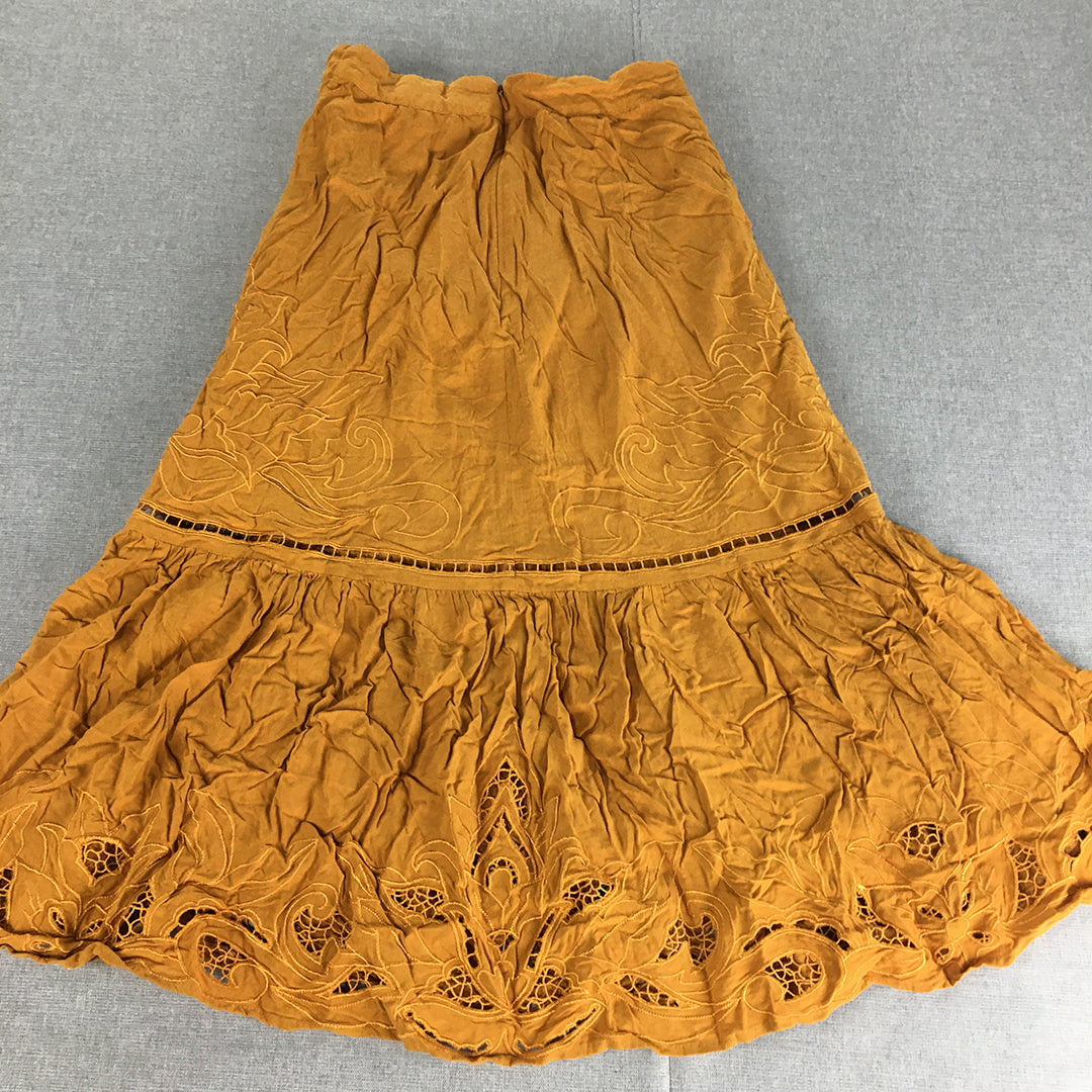 Bardot Womens A-Line Skirt Size 8 AU Yellow Floral Lace