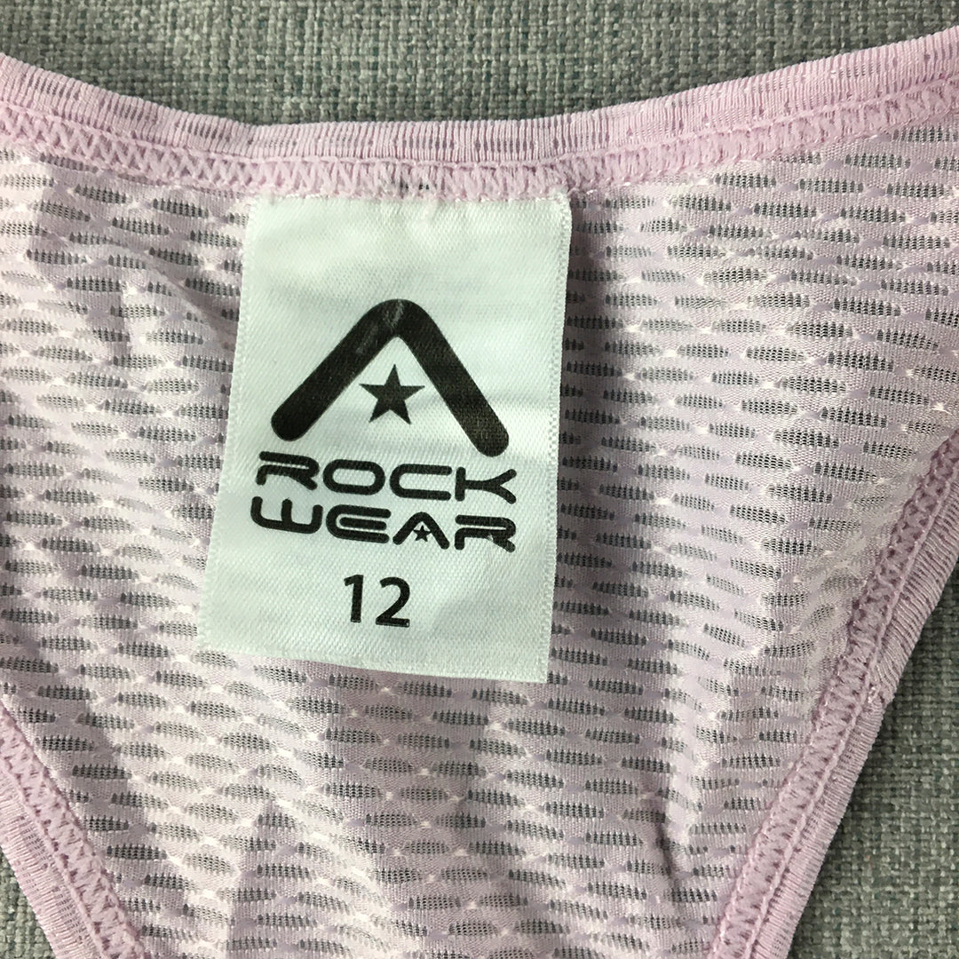 Rockwear Womens Tank Top Size 12 Pink Logo Sleeveless Activewear Shirt