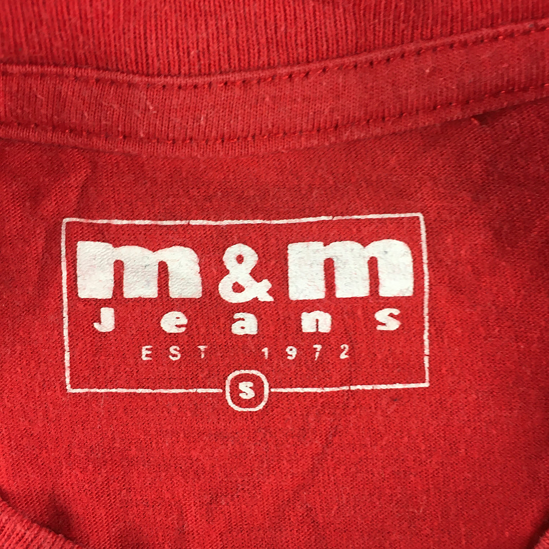 M&M Jeans Womens T-Shirt Size S Red Big NYC USA Logo Short Sleeve Top