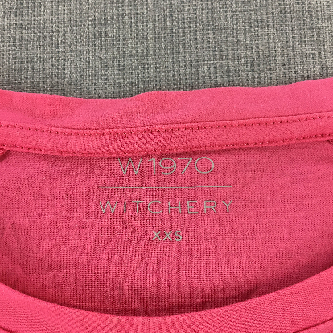 Witchery Womens T-Shirt Size XXS Pink Embroidered Logo Short Sleeve Top