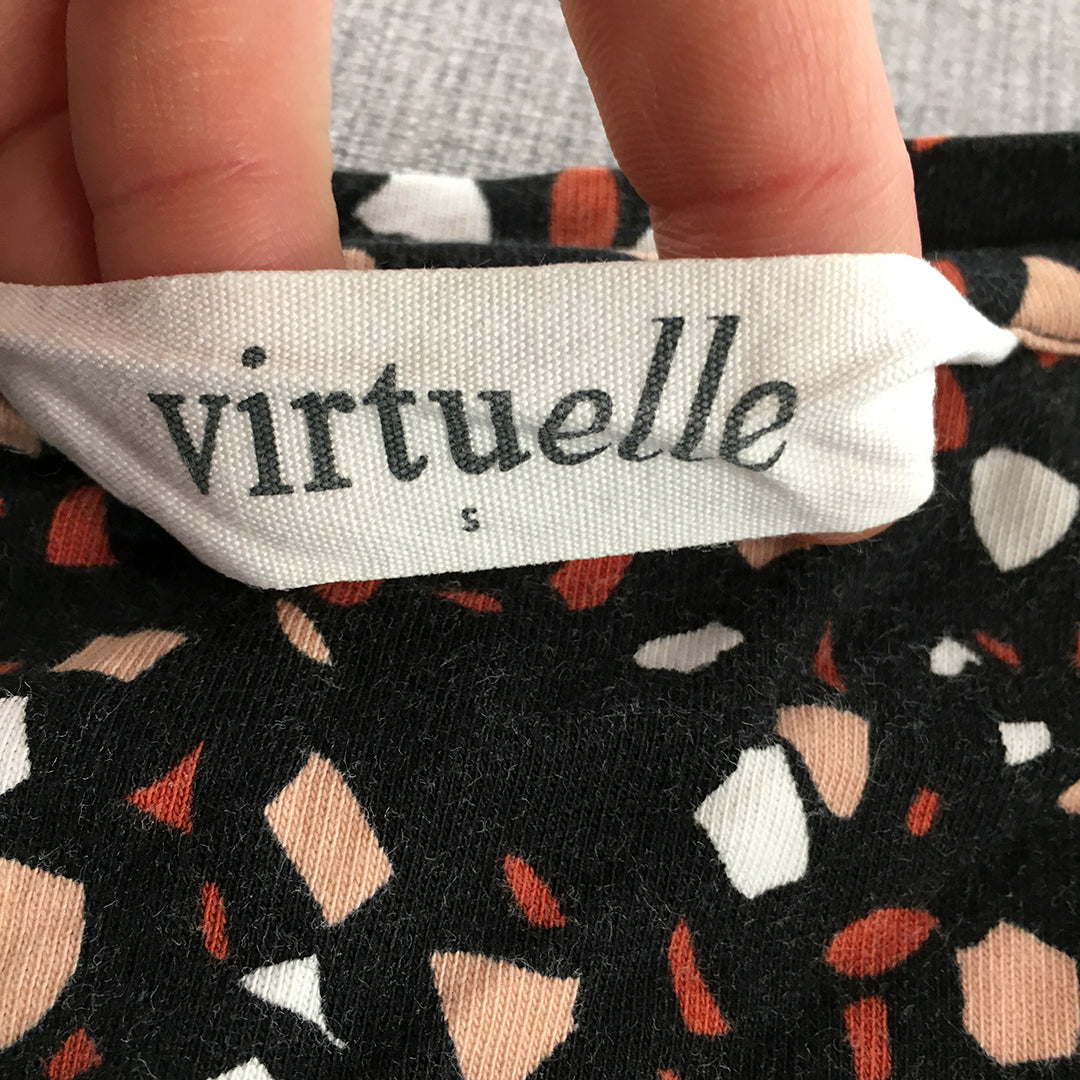 Virtuelle Womens Top Size S Black Dot Short Sleeve Blouse