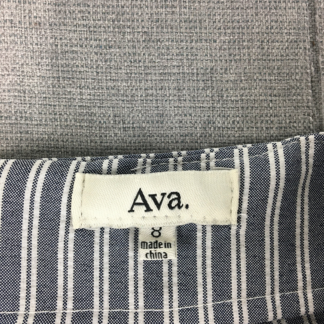 Ava Womens Mini Skirt Size 8 Blue Striped Wrap