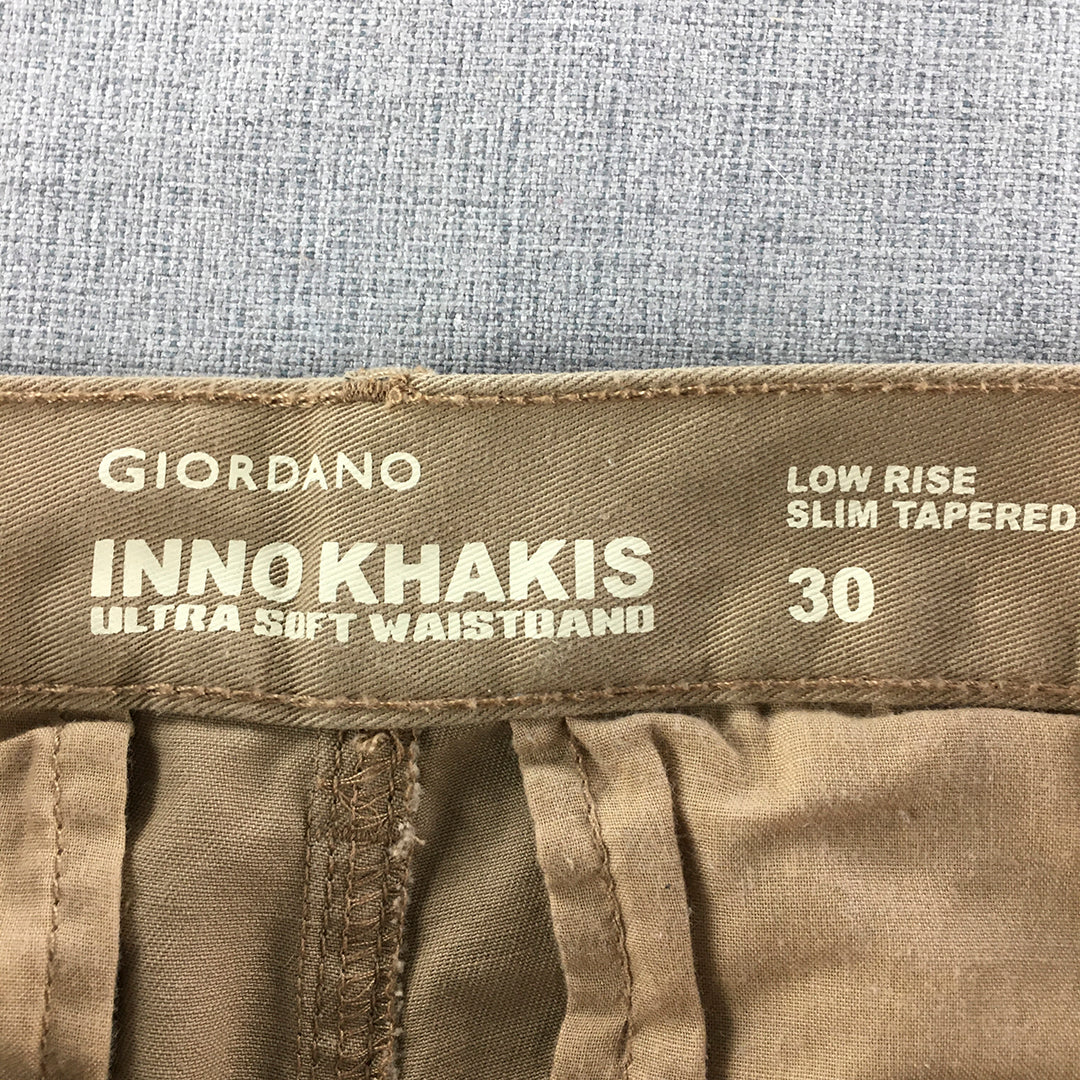 Giordano Mens Chino Pants Size 30 Brown Low Rise Slim Tapered