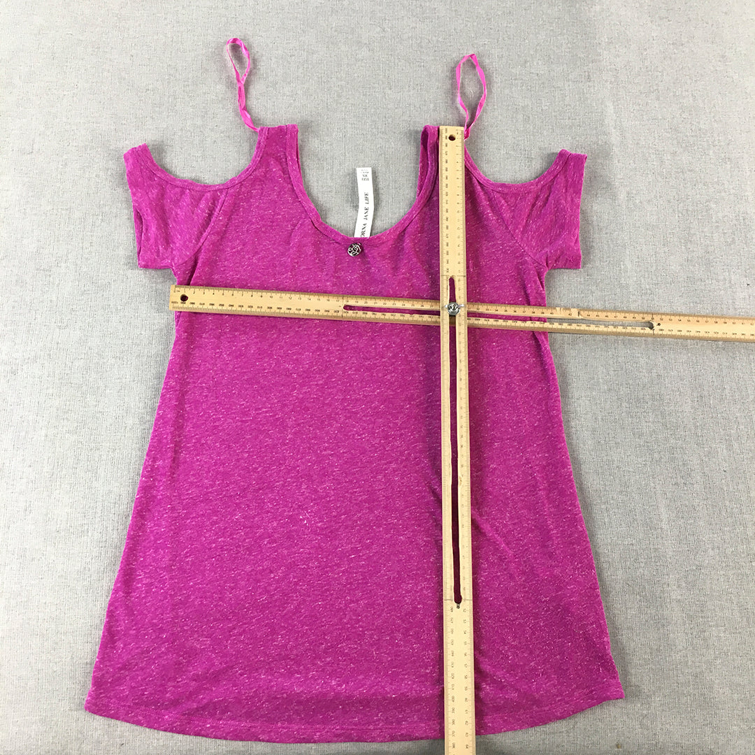 Lorna Jane Womens Shirt Size XS Purple Cold Shoulder Short Sleeve Top