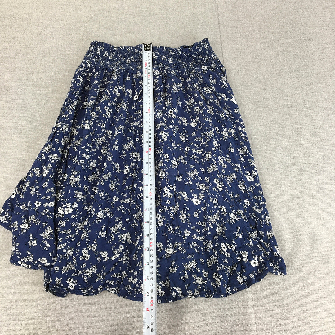 Valleygirl Womens A-Line Skirt Size S Blue Floral Elastic Waist Midi