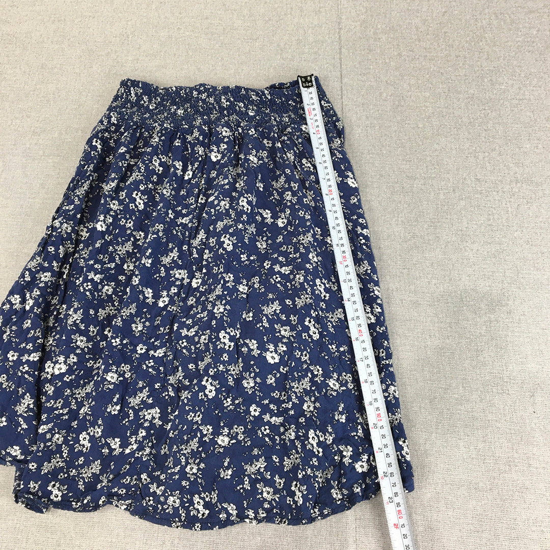 Valleygirl Womens A-Line Skirt Size S Blue Floral Elastic Waist Midi