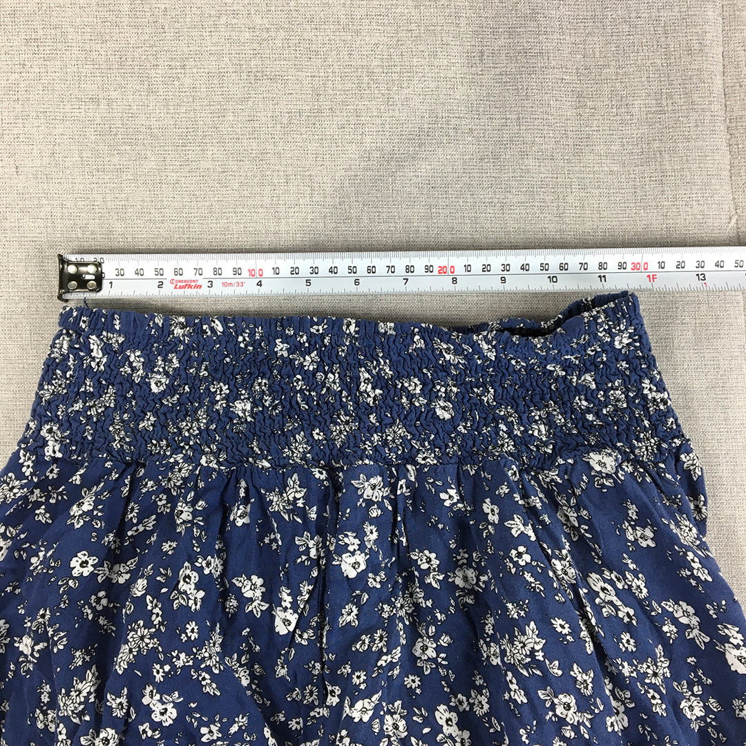 Valleygirl Womens A-Line Skirt Size S Blue Floral Elastic Waist Midi