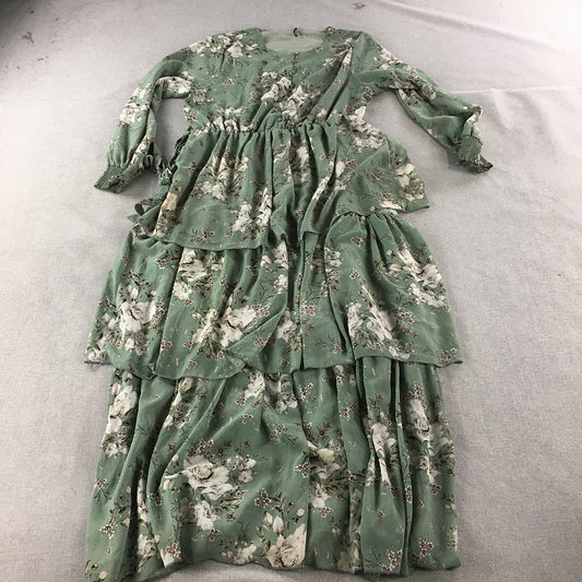 Lorraine Womens Tiered Dress Size 16 Green Floral Maxi Long Sleeve