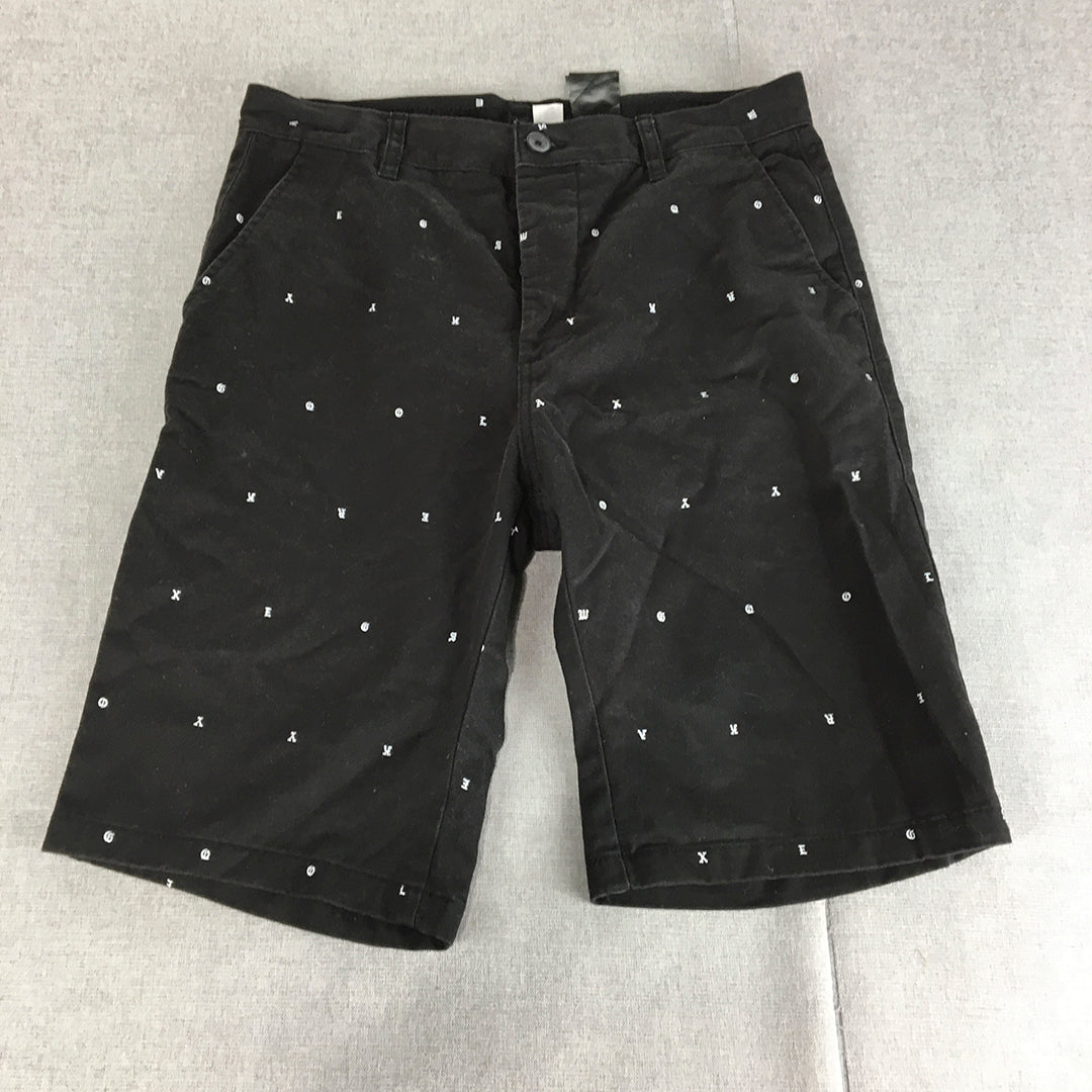 H&M Mens Chino Shorts Size 30 Black Polka Dot Pockets