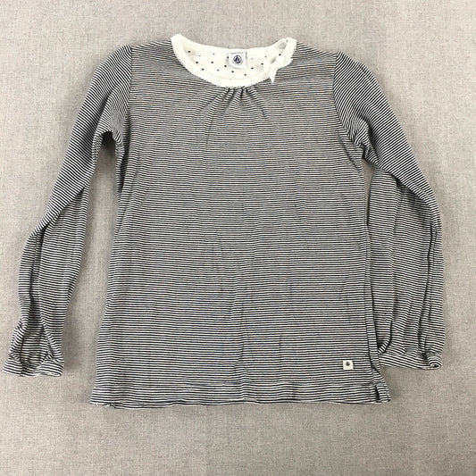 Petit Bateau Kids Girls Knit Top Size 10 Blue White Long Sleeve Pullover