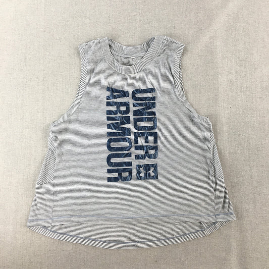 Under Armour Womens Tank Top Size M Blue Striped Logo Sleeveless Shirt