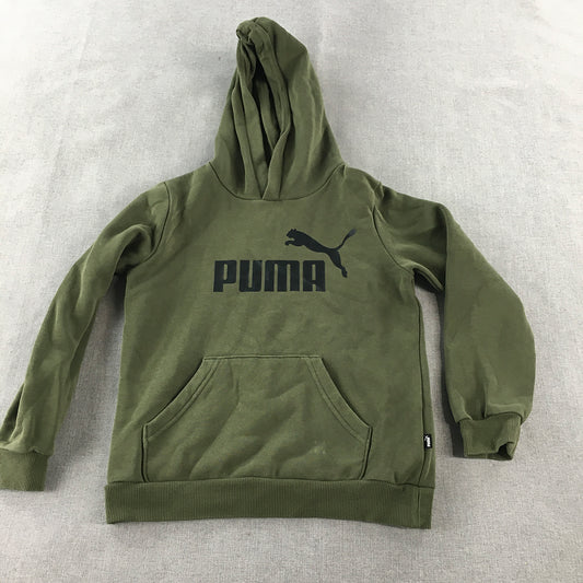 Puma Kids Boys Hoodie Sweater Size 9 - 10 Years Khaki Green Logo Jumper