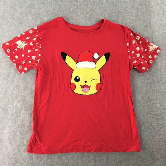 Pokemon Pikachu Christmas Kids Boys T-Shirt Size 10 Red Short Sleeve Top