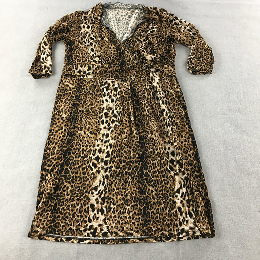 Vintage Leesa Fashions Womens Dress Size 18 Brown Cheetah Animal Print