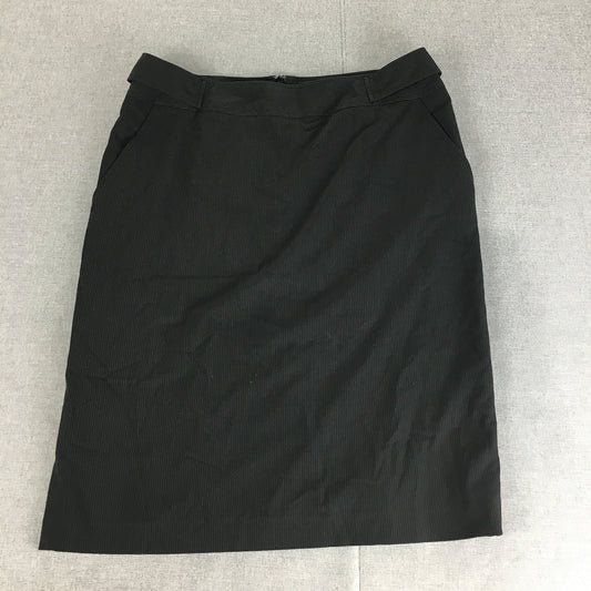 Table Eight Womens Pencil Skirt Size 12 Black Striped Midi Straight Pockets