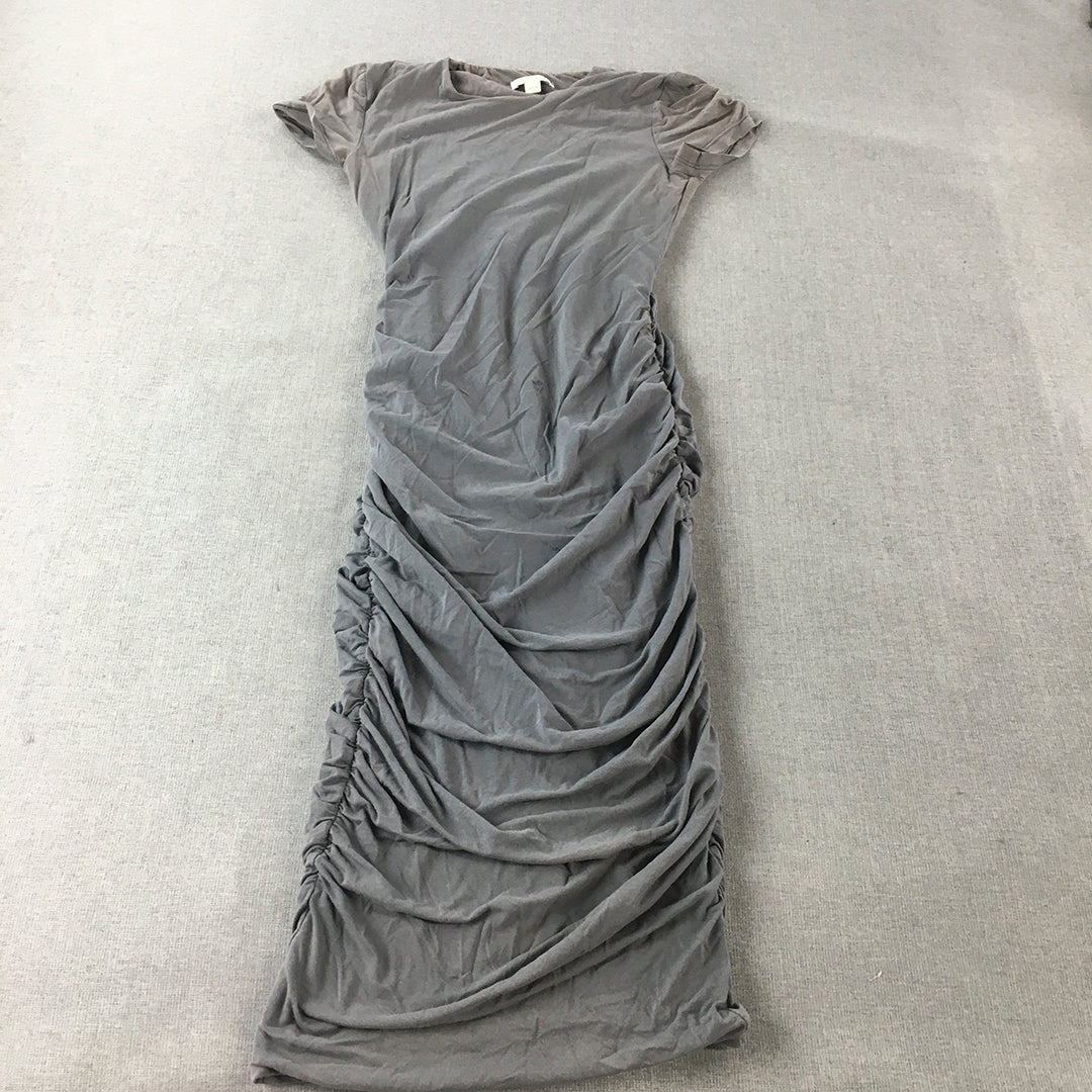 Kookai Womens Bodycon Dress Size 1 Grey Ruched Stretch Fabric Midi