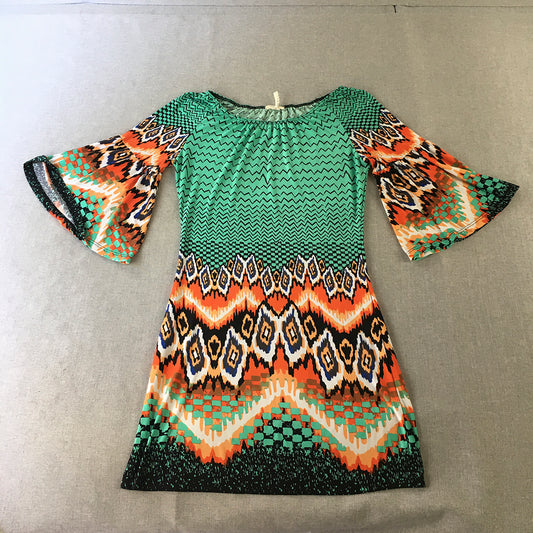 Voxx New York Womens Mini Dress Size S Green Orange Aztec Stretch Made In USA