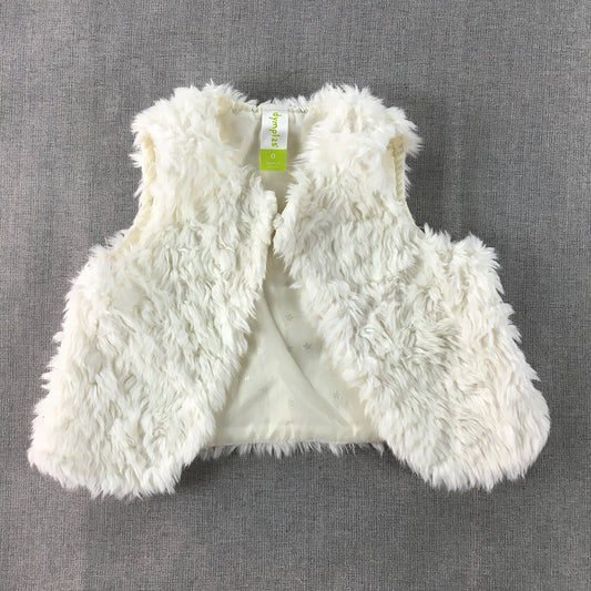 Dymples Baby Fur Vest Size 0 White Fleece Sleeveless