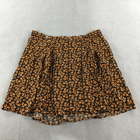 City Chic Womens A-Line Skirt Size S Black Orange Floral Pleated