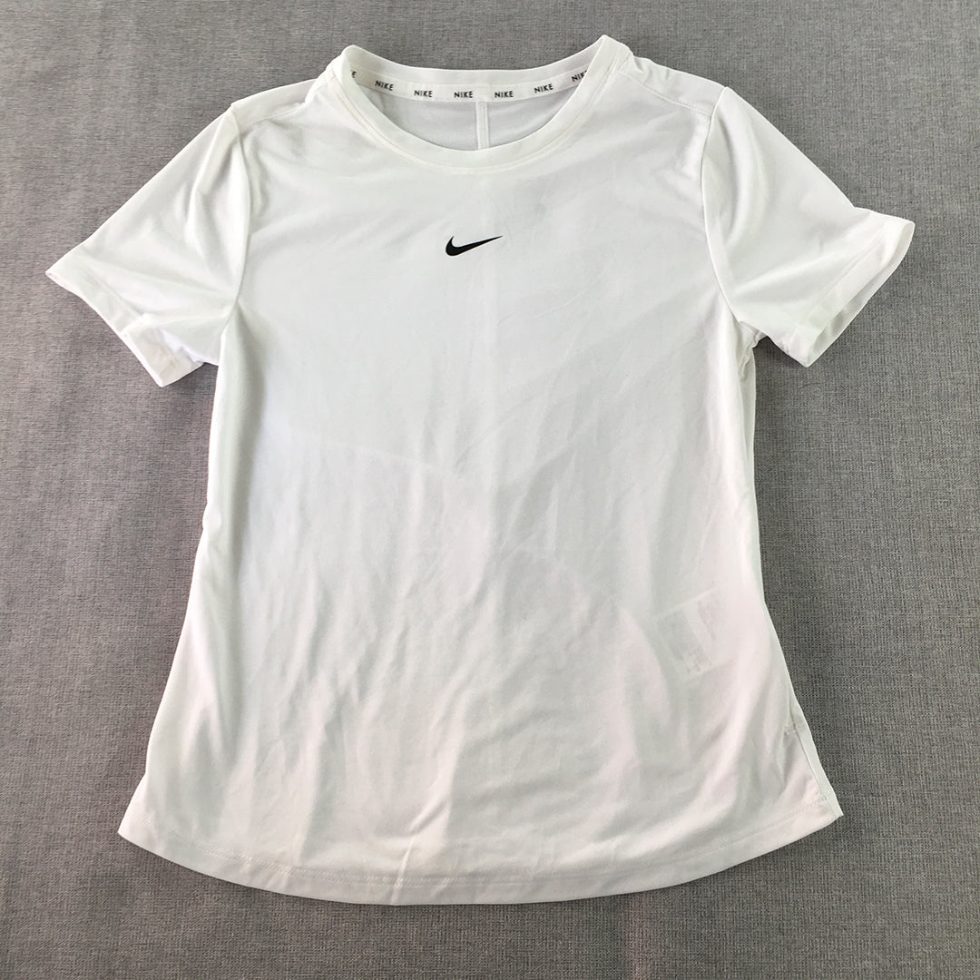 Nike Kids Girls T-Shirt Size M (10 - 12 Years) White Logo Short Sleeve