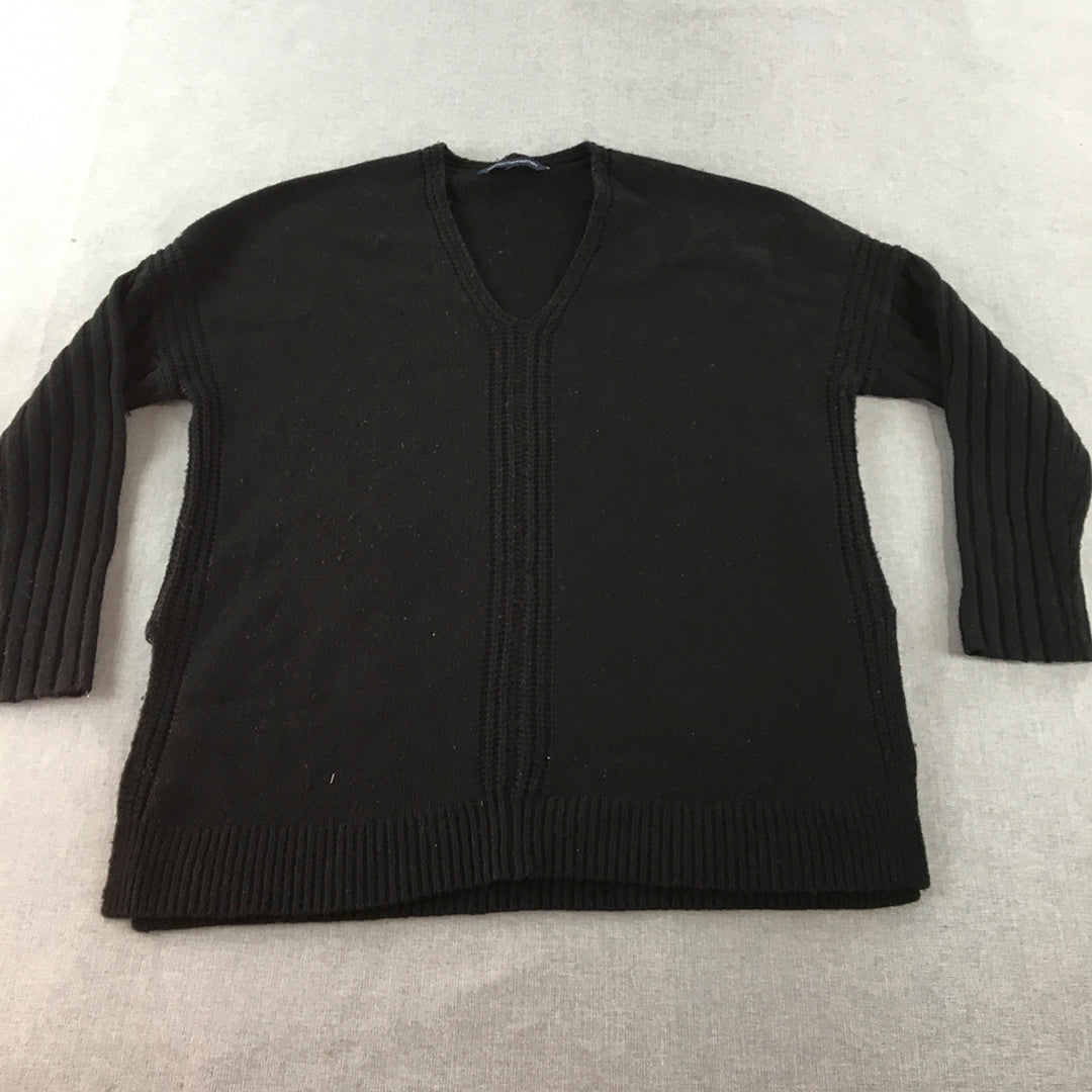 French Connection Womens Wool Sweater Size S Black V-Neck Knit