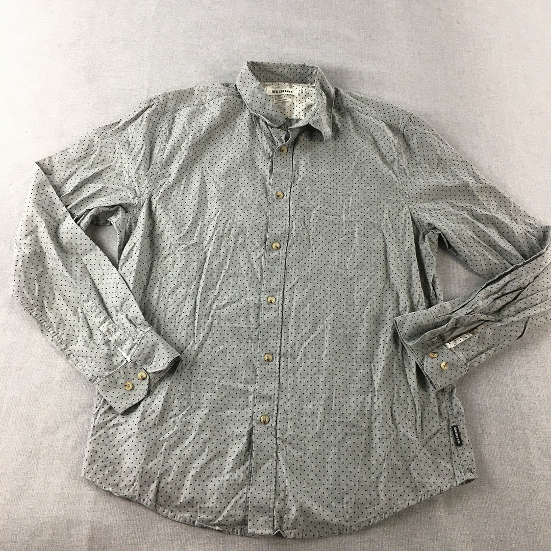 Ben Sherman Mens Shirt Size XL 'Soho' Slim Fit Long Sleeve Button-Up Dot Grey