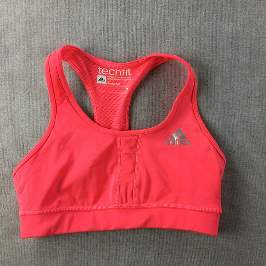 Adidas Techfit Womens Sports Bra Size S Pink Logo Cropped Top Activewear Gym