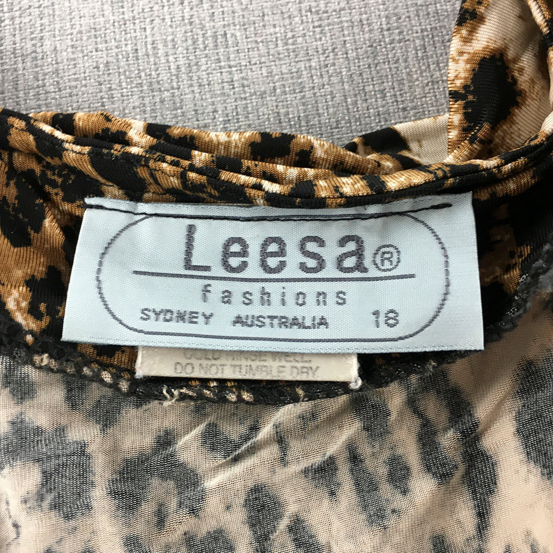 Vintage Leesa Fashions Womens Dress Size 18 Brown Cheetah Animal Print