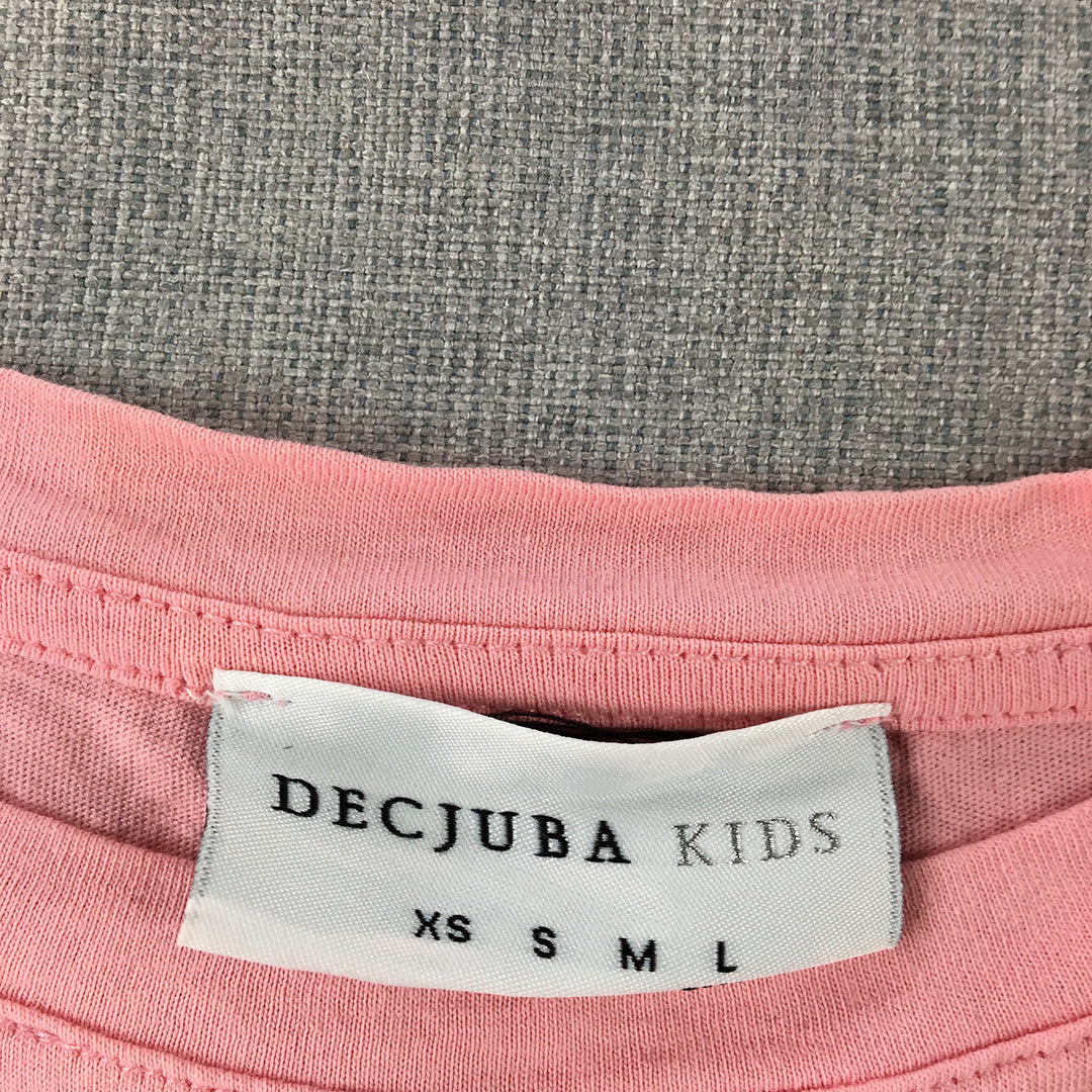 Decjuba Kids Girls T-Shirt Size L Pink Happy Short Sleeve Crew Neck Top