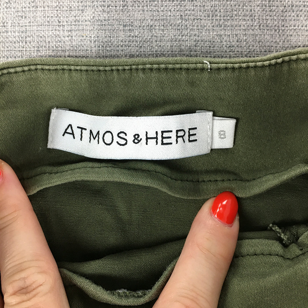 Atmos & Here Womens Mini Skirt Size 8 Kahki Green Button Accents