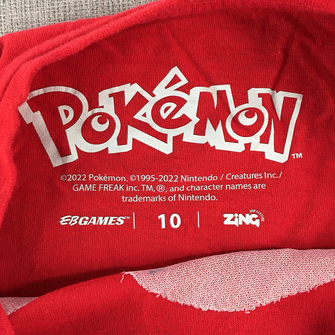 Pokemon Pikachu Christmas Kids Boys T-Shirt Size 10 Red Short Sleeve Top