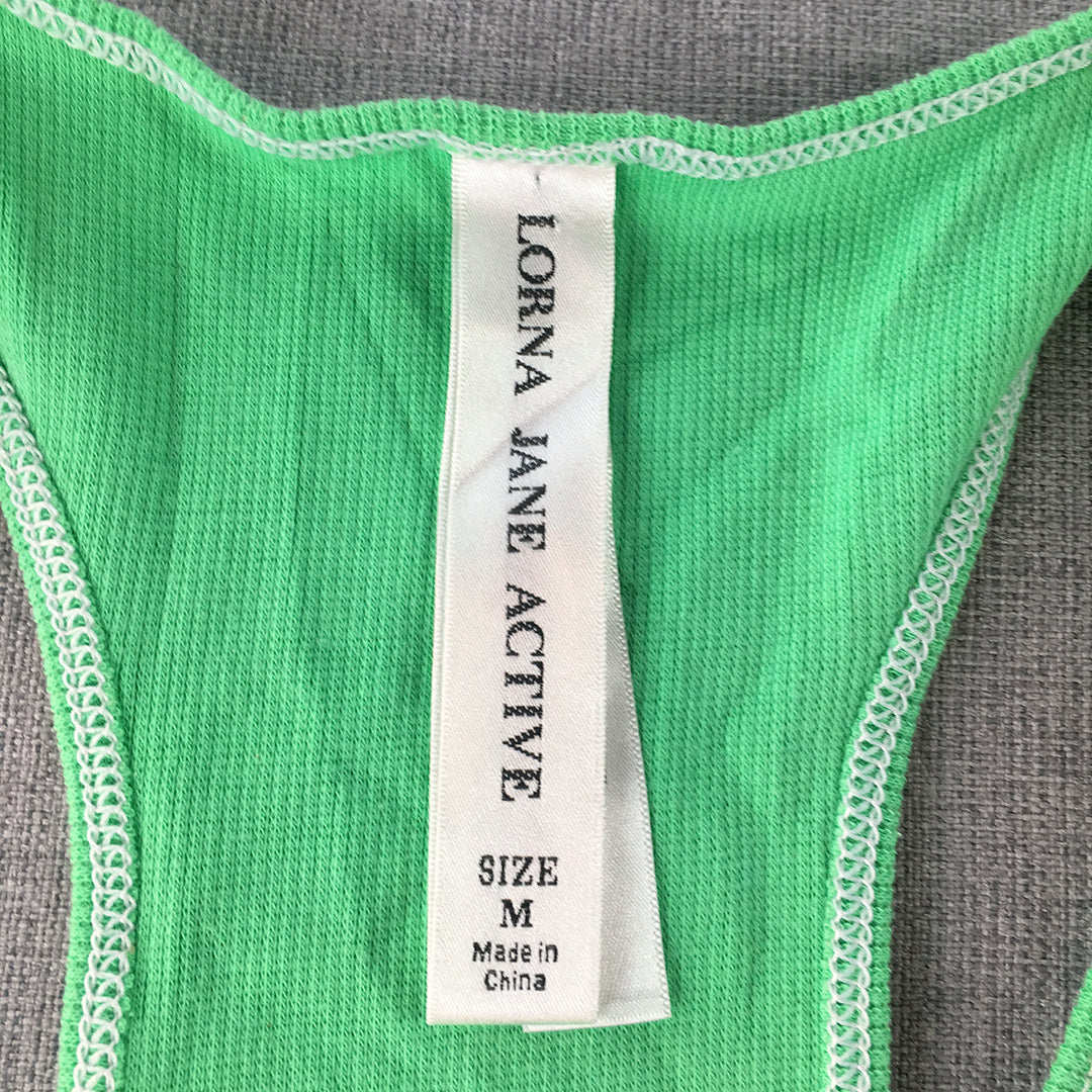 Lorna Jane Womens Tank Top Size M Green Logo Sleeveless Stretch Knit Shirt