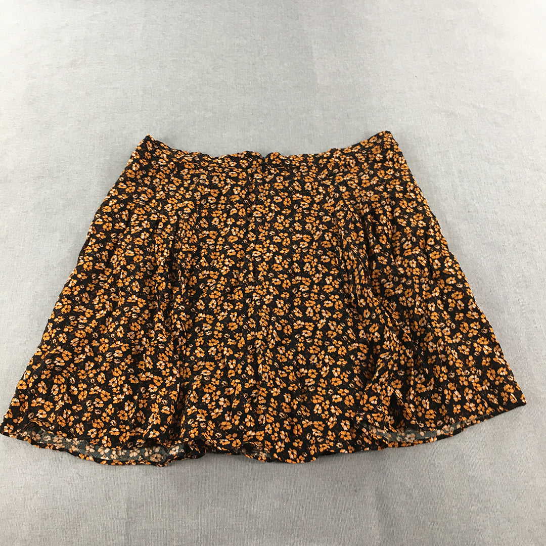 City Chic Womens A-Line Skirt Size S Black Orange Floral Pleated