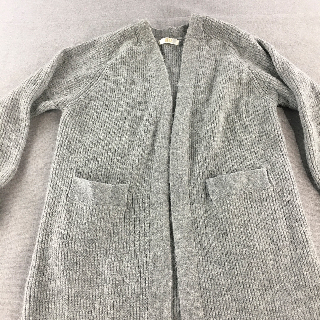 HQ Womens Wool Cardigan Size L Grey Pockets Long Open Front Robe Gown