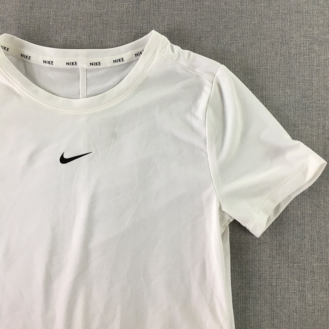 Nike Kids Girls T-Shirt Size M (10 - 12 Years) White Logo Short Sleeve