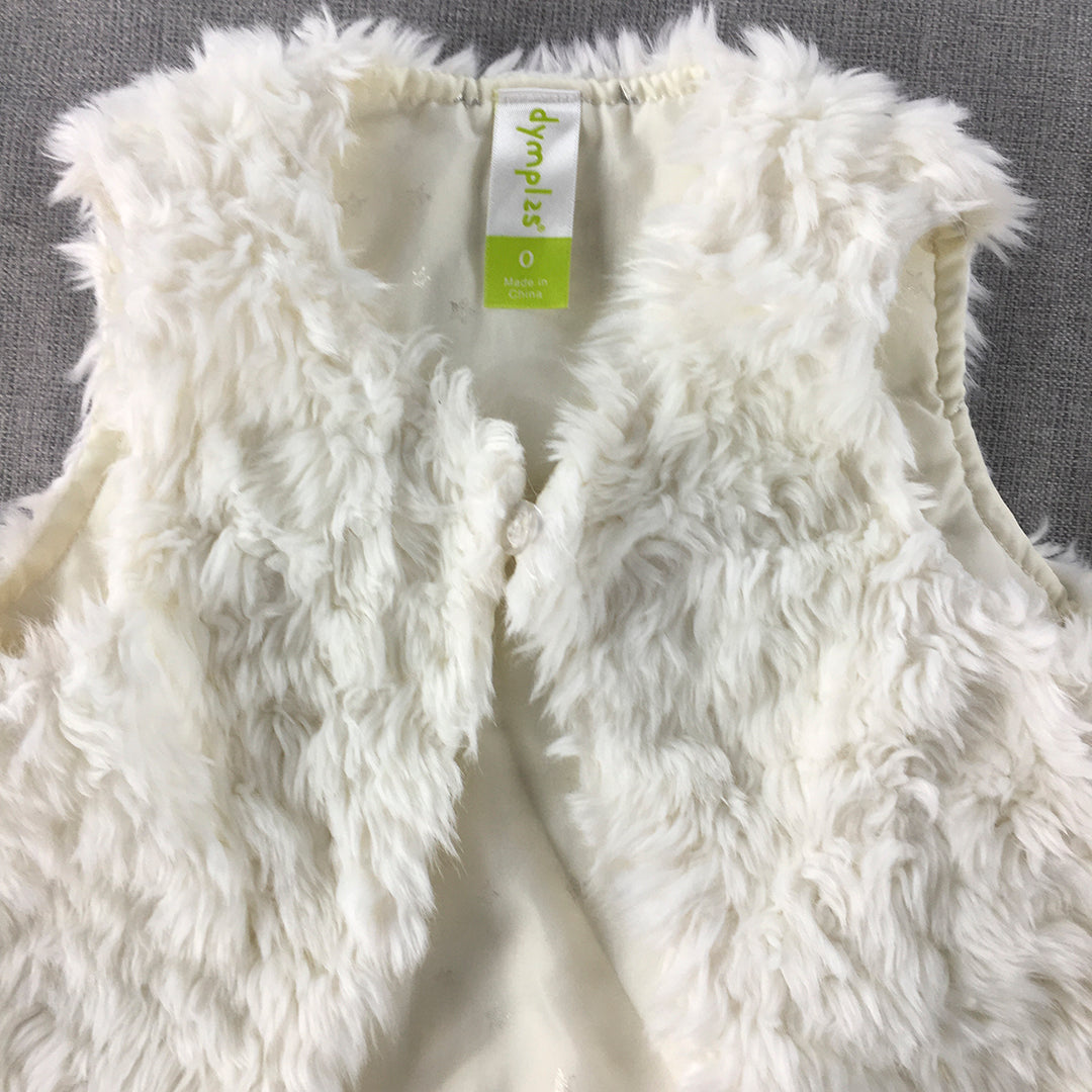 Dymples Baby Fur Vest Size 0 White Fleece Sleeveless