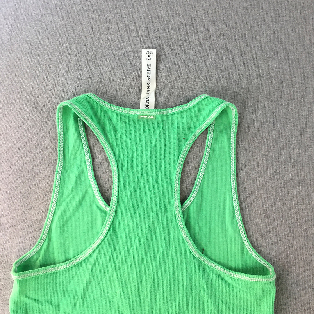 Lorna Jane Womens Tank Top Size M Green Logo Sleeveless Stretch Knit Shirt