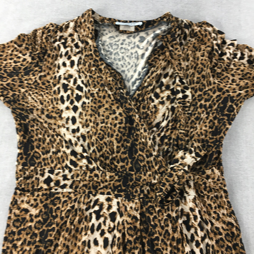 Vintage Leesa Fashions Womens Dress Size 18 Brown Cheetah Animal Print