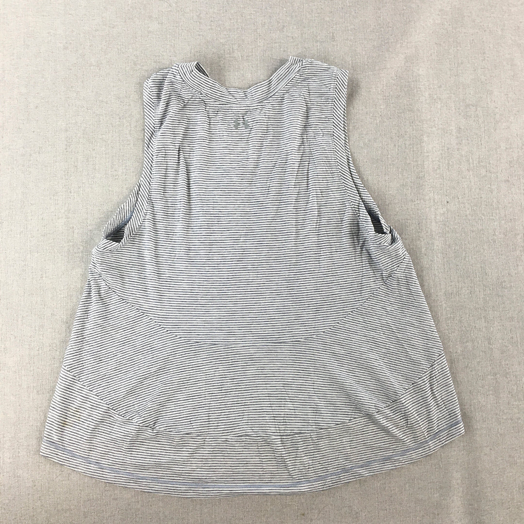 Under Armour Womens Tank Top Size M Blue Striped Logo Sleeveless Shirt