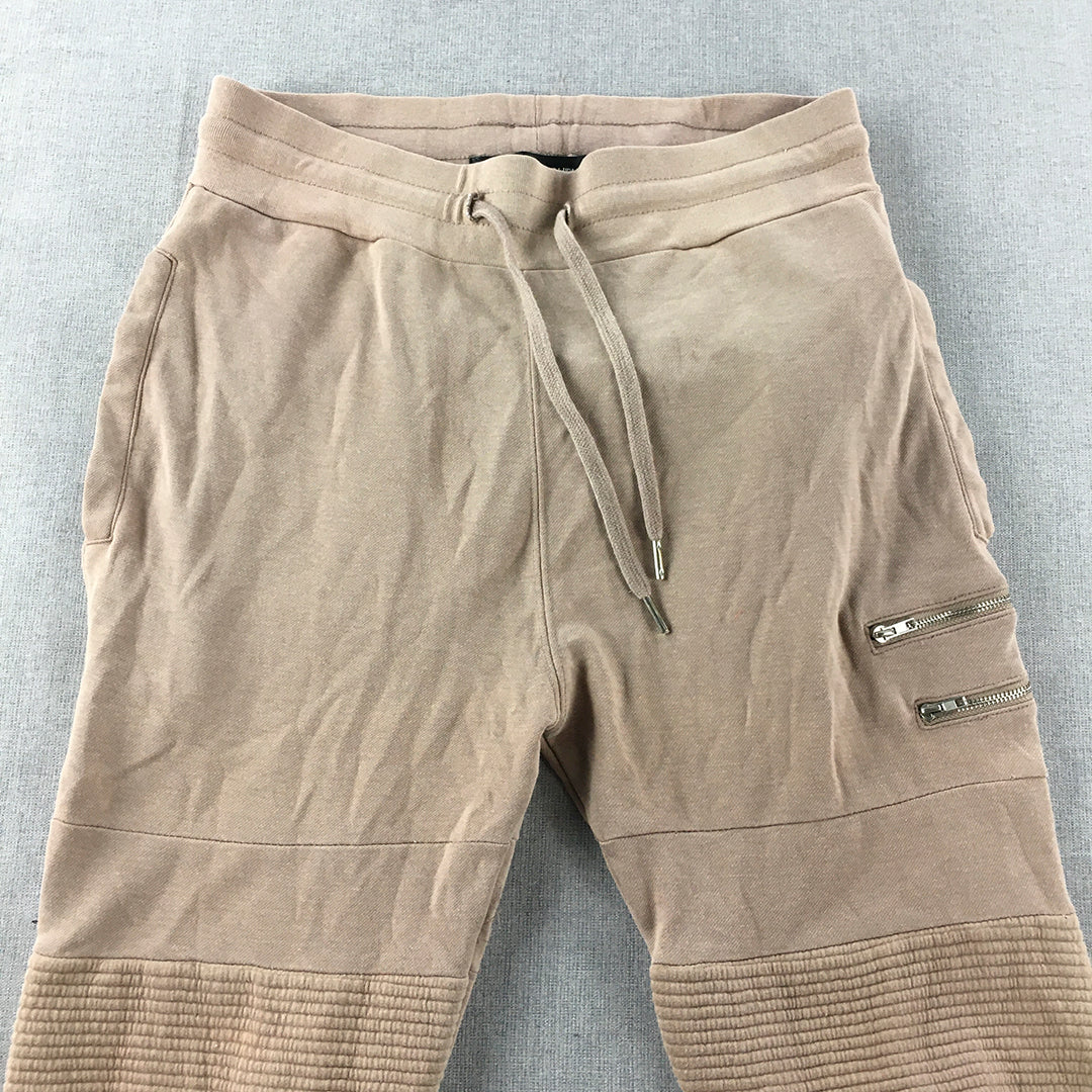 Zara Man Jogger Pants Size L Brown Drawstring Pockets Tracksuit