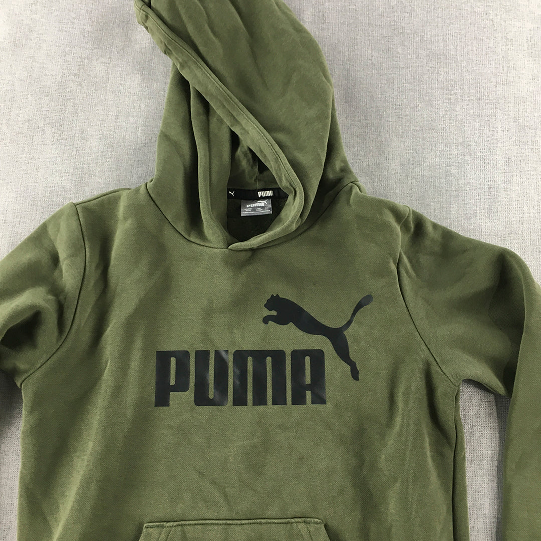 Puma Kids Boys Hoodie Sweater Size 9 - 10 Years Khaki Green Logo Jumper