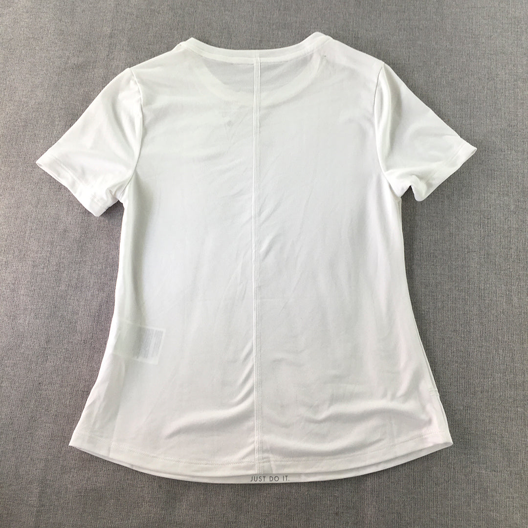 Nike Kids Girls T-Shirt Size M (10 - 12 Years) White Logo Short Sleeve