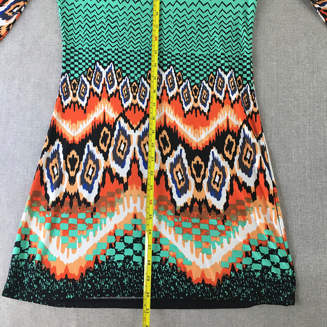 Voxx New York Womens Mini Dress Size S Green Orange Aztec Stretch Made In USA