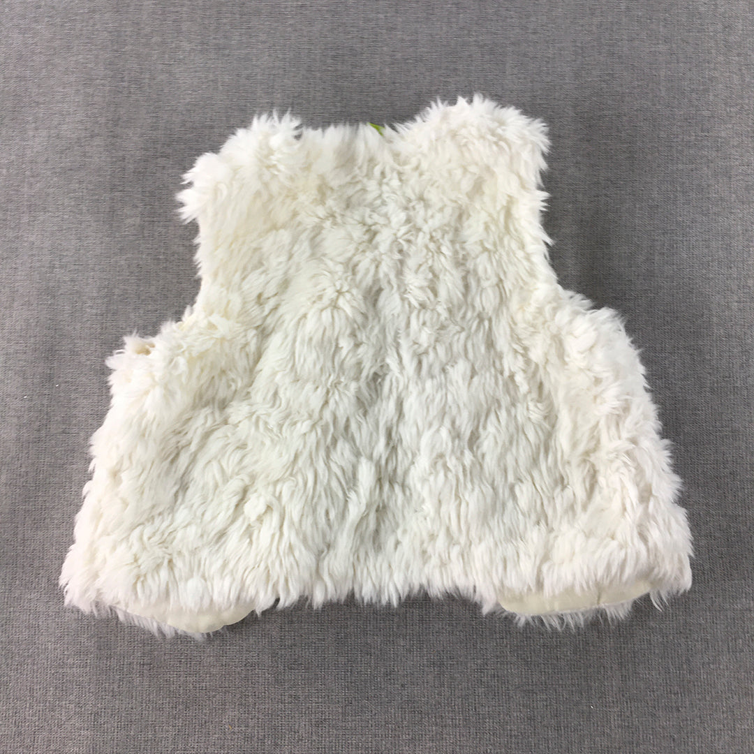 Dymples Baby Fur Vest Size 0 White Fleece Sleeveless