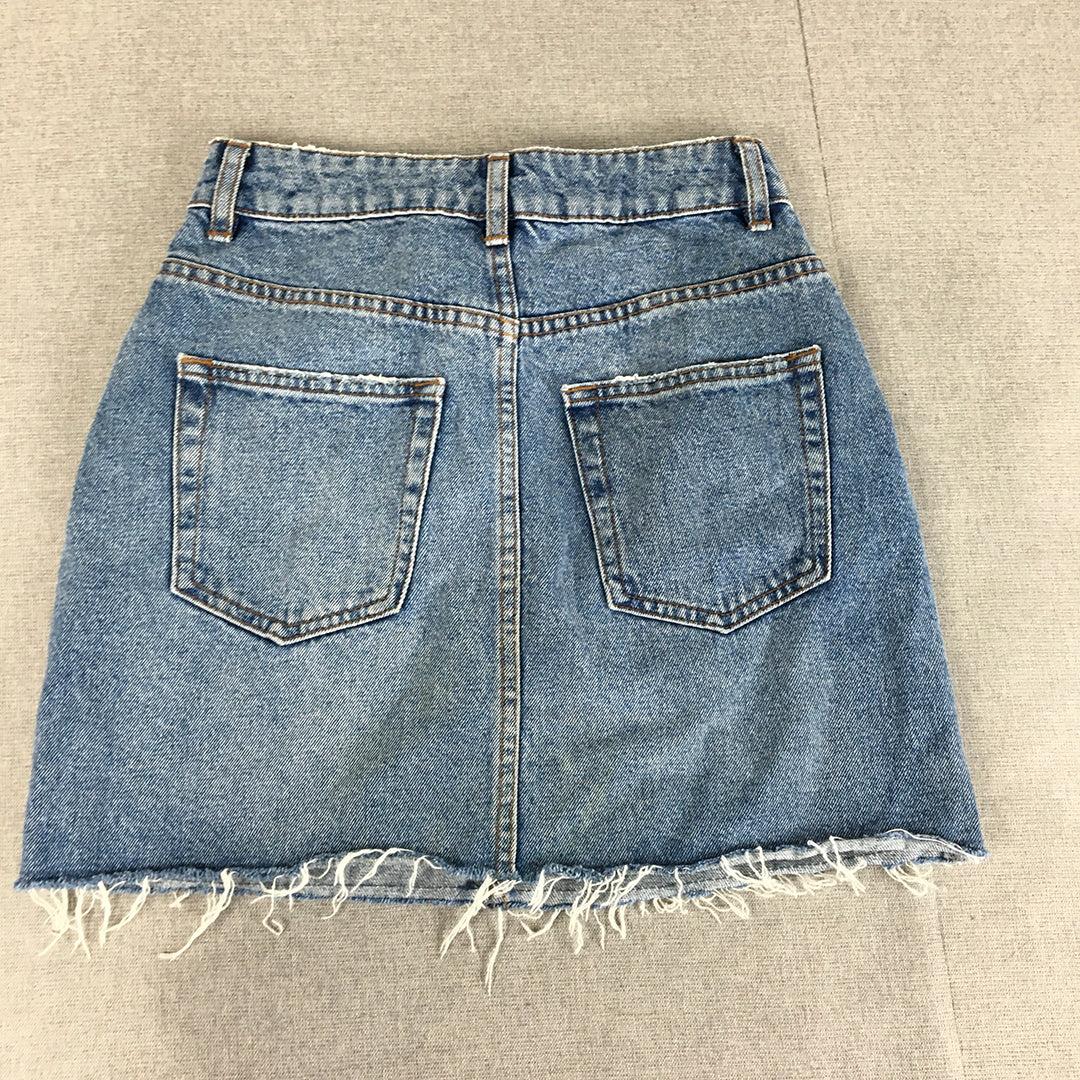 French Connection Womens Denim Mini Skirt Size 6 Blue Raw Hem